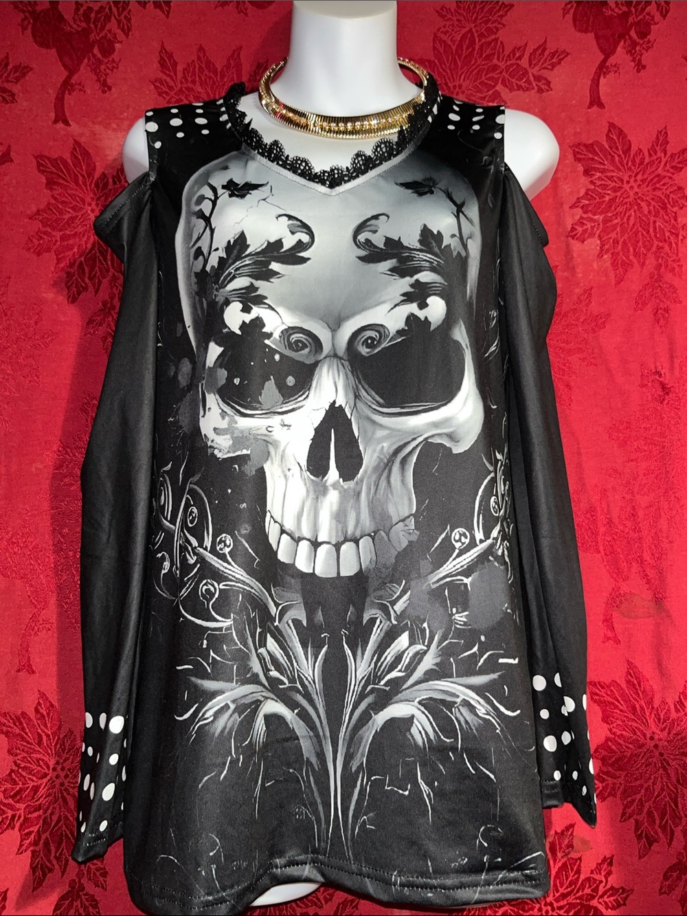 Marshalls Black and White Skull Cold-Shoulder Blouse